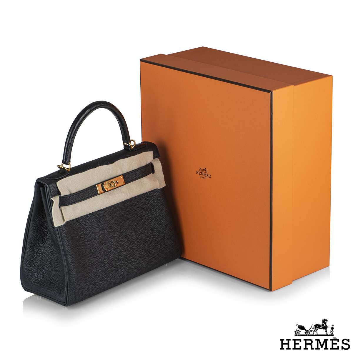 Hermès - Hermès Kelly 28 Togo Leather Handbag-Noir Silver Hardware